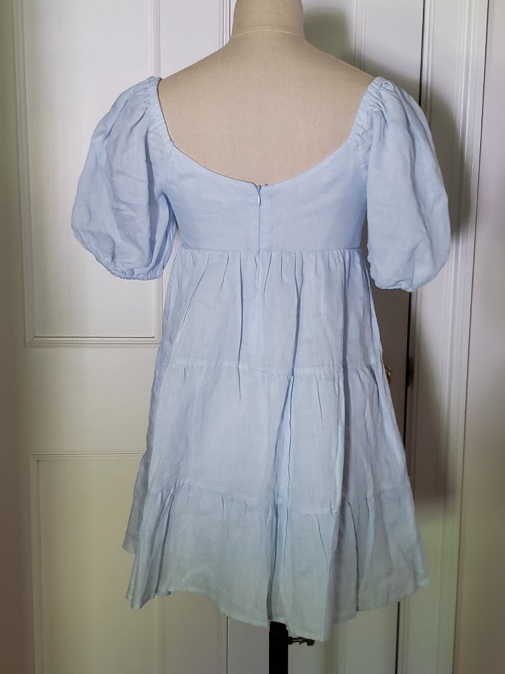 NIA light blue puff sleeve babydoll mini dress - Picture 5 of 9